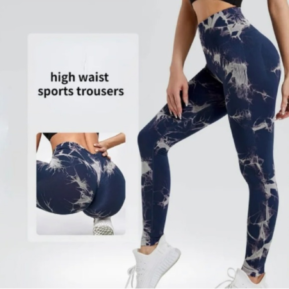 WOMEN-Grey Seamless Tie Dye Tie Float Yoga Fitness Pants | M